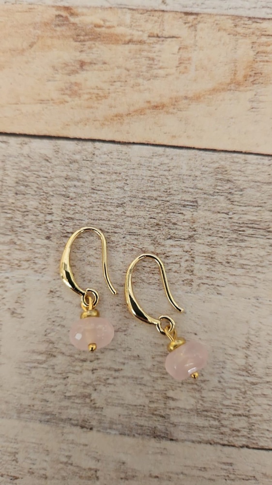 14ct Gold Plate & Rose Quartz Earrings