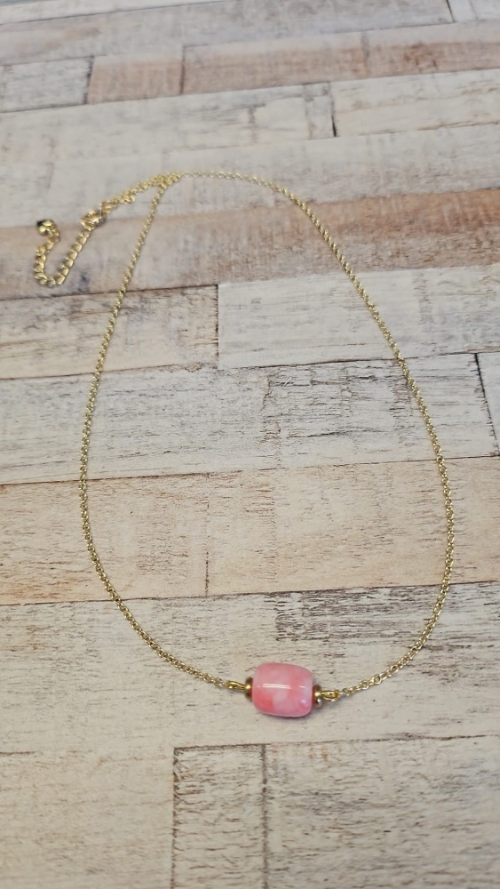 14ct Gold Plate & Pink Agate Necklace