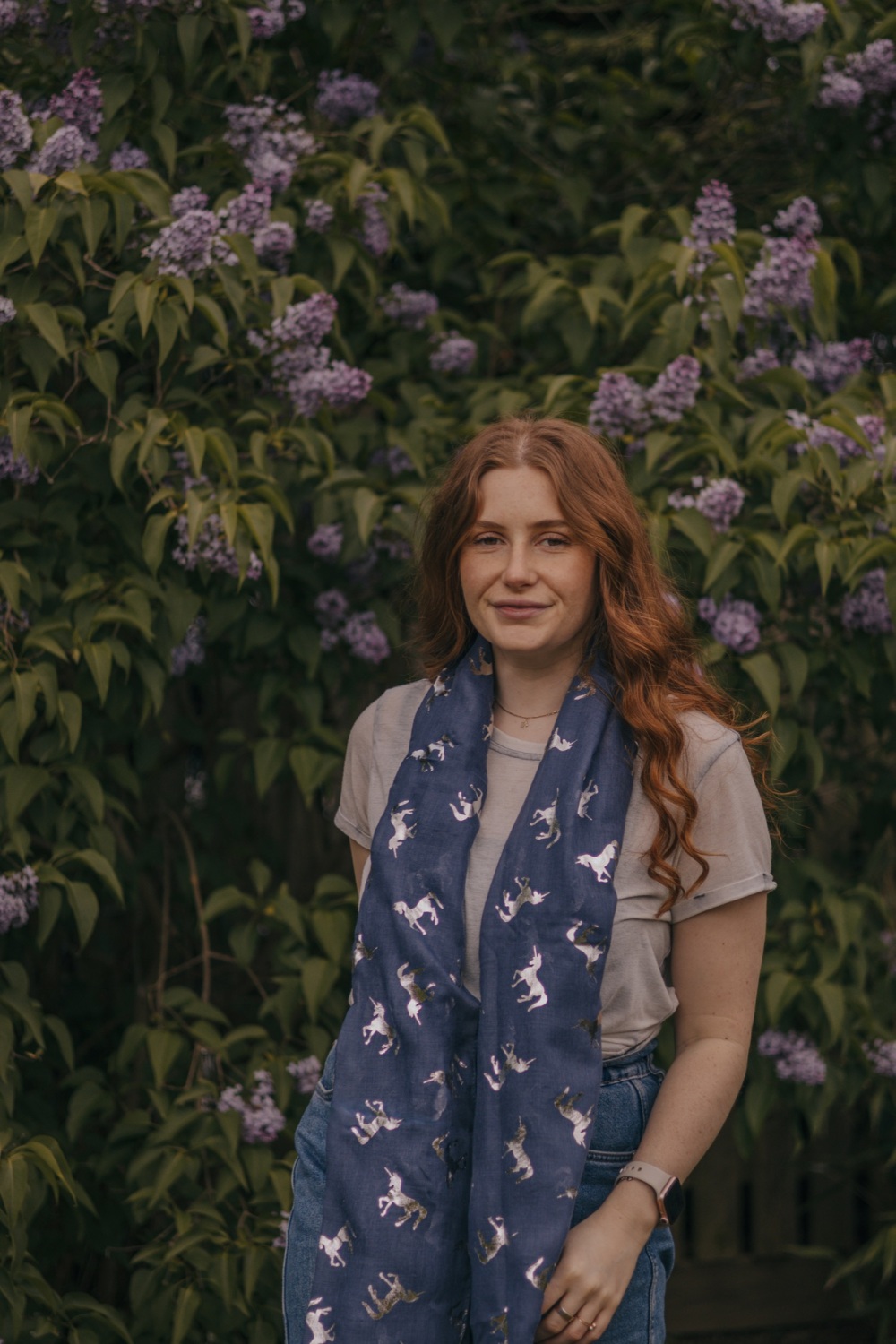 Silver Metallic Unicorn Scarf in Navy Blue