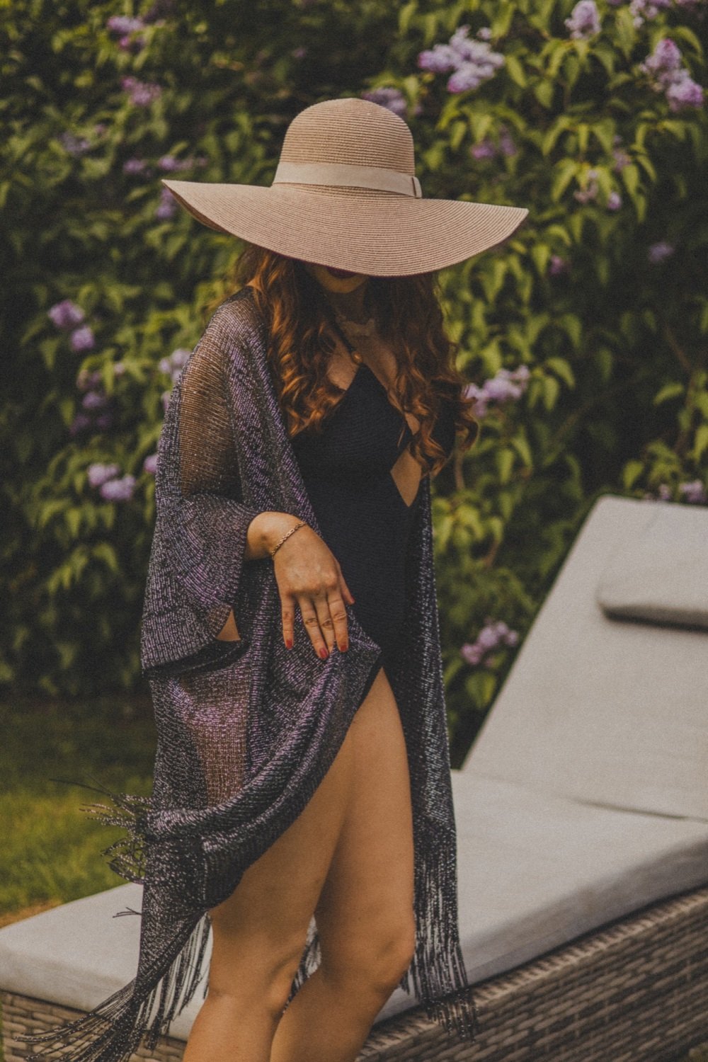 Viscose Metallic Tassel Kimono Beach Coverup in Black