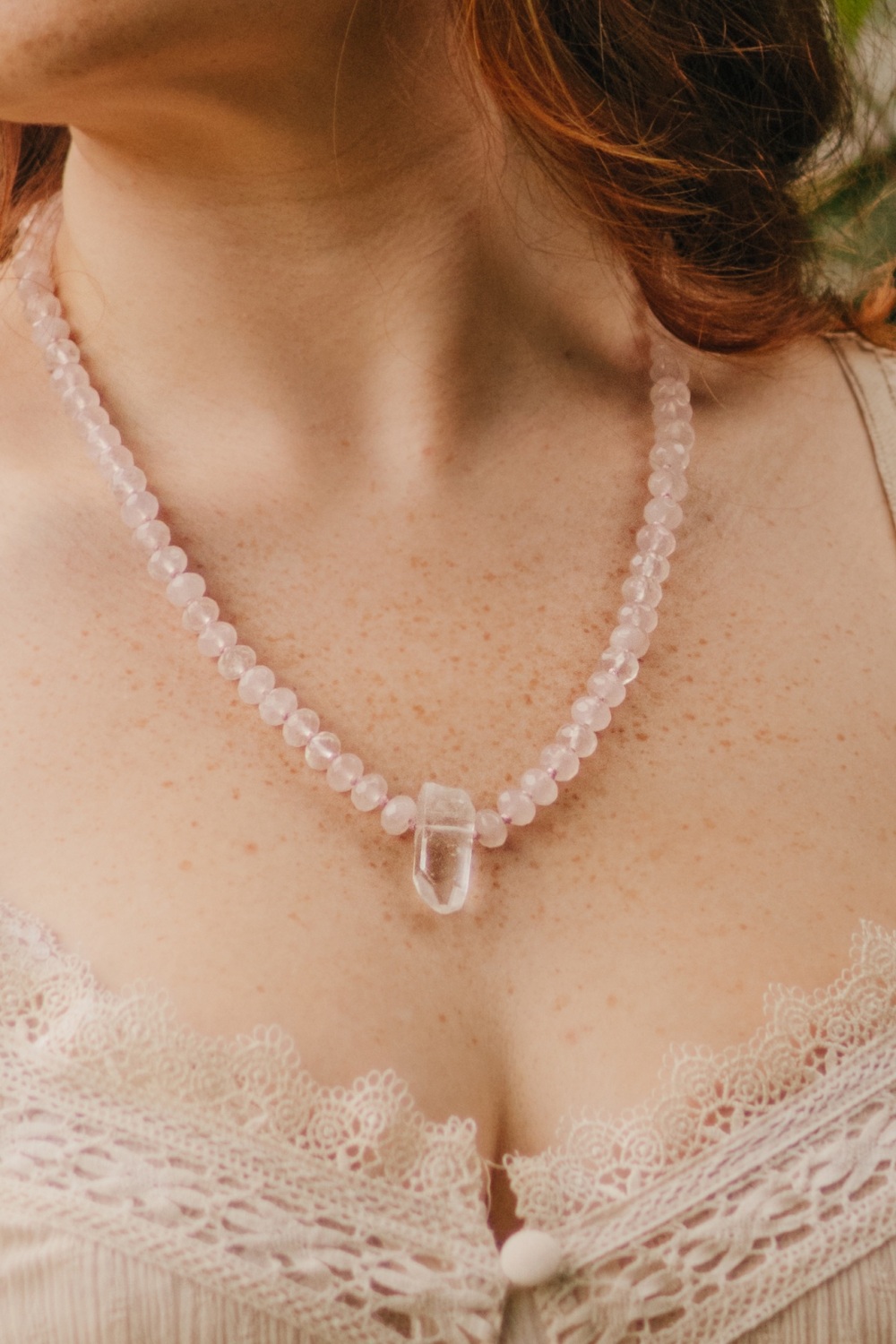 Rose Quartz and Quartz Statement Necklace