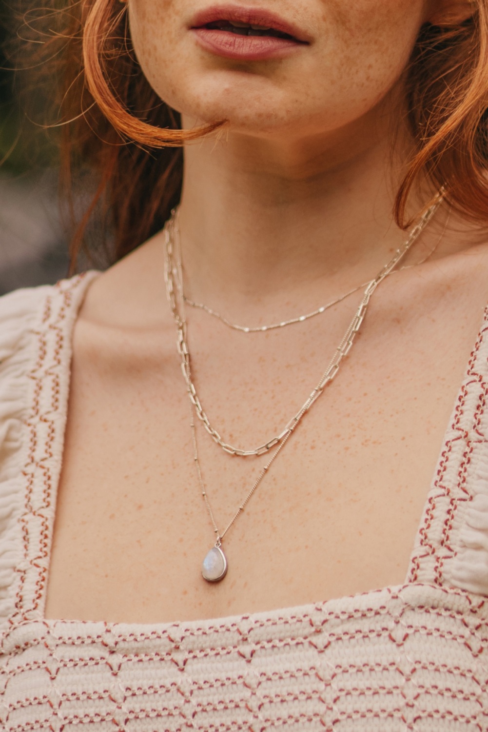 925 Sterling Silver Layered Moonstone Necklace