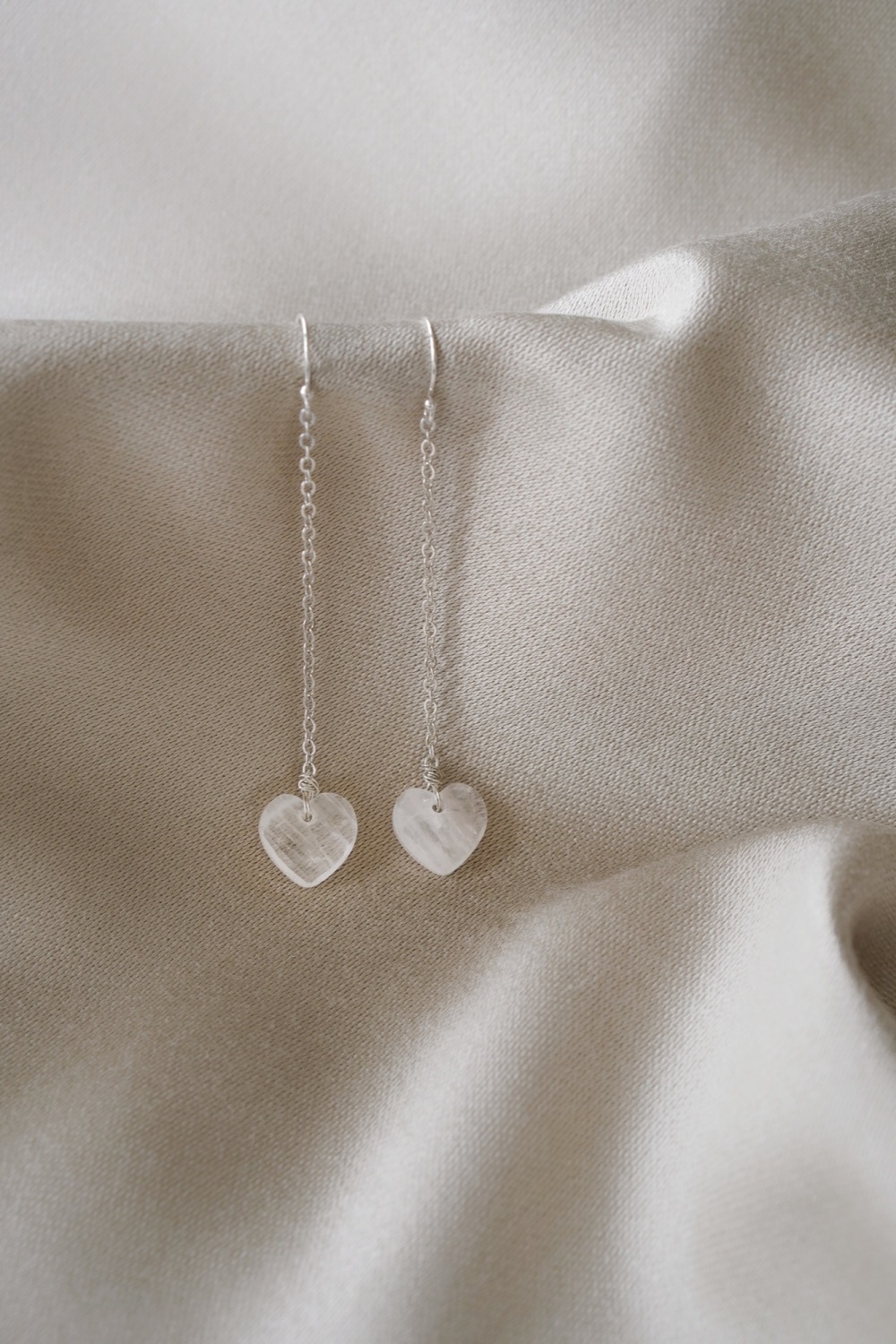 925 Silver Quartz Heart Drop Earrings