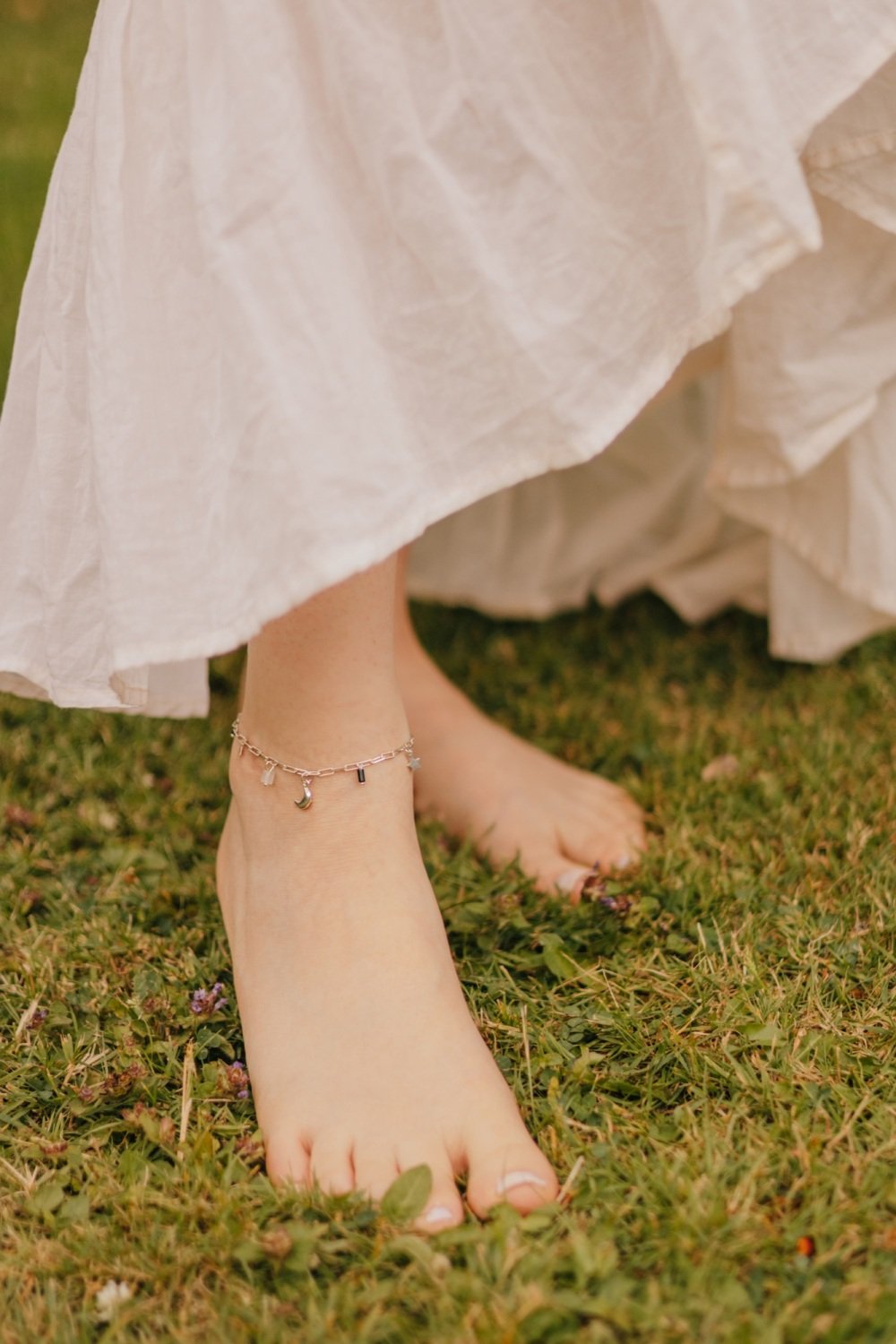 Moon, Star, Quartz & Miyuki Beaded Anklet