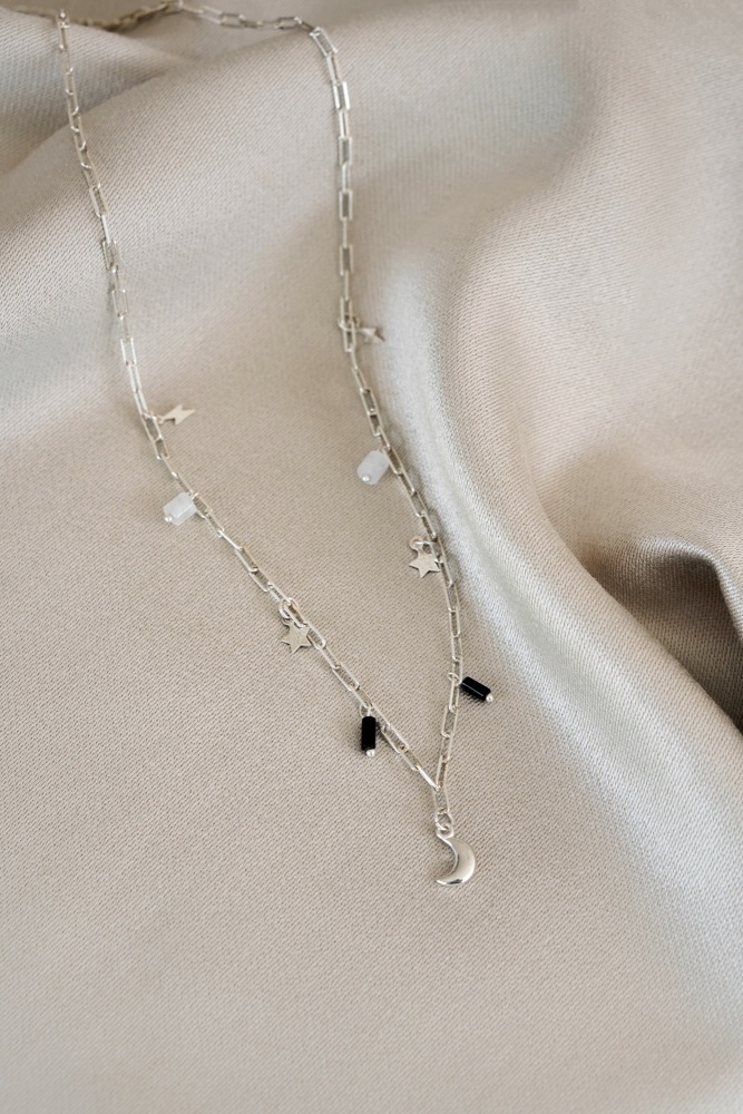 Moon, Star, Quartz & Miyuki Beaded Necklace