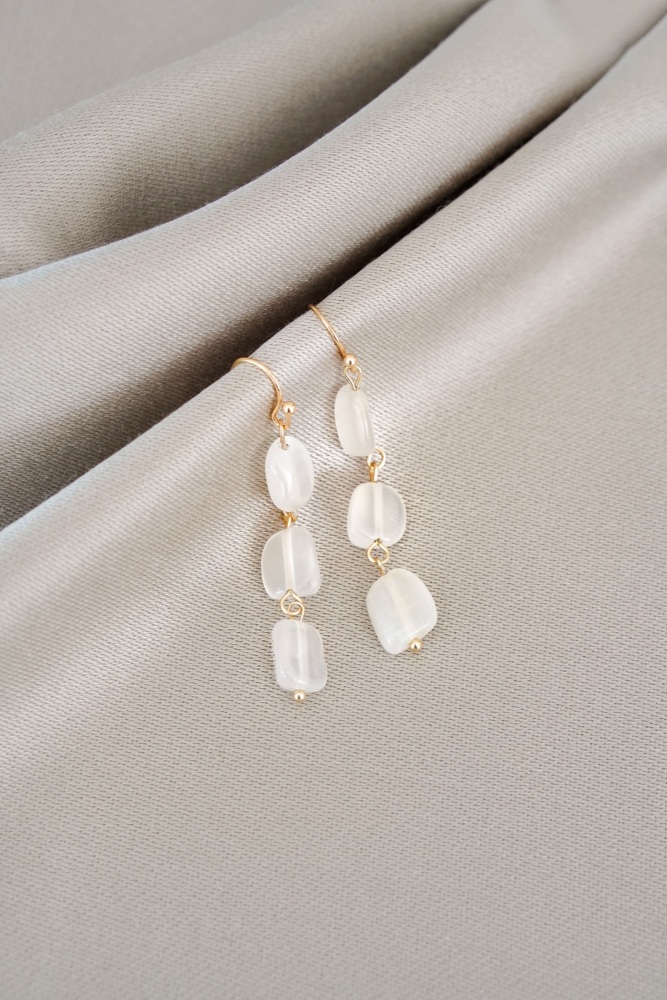 Gold Tone Moonstone 3 Drop Earrings