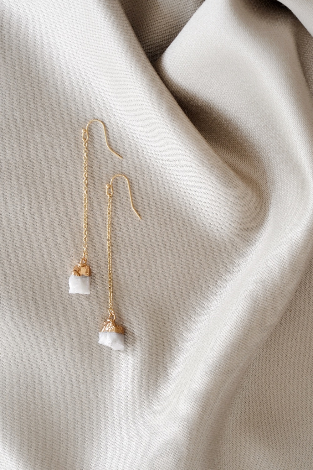 Gold Tone Raw Moonstone Dangle Drop Earrings