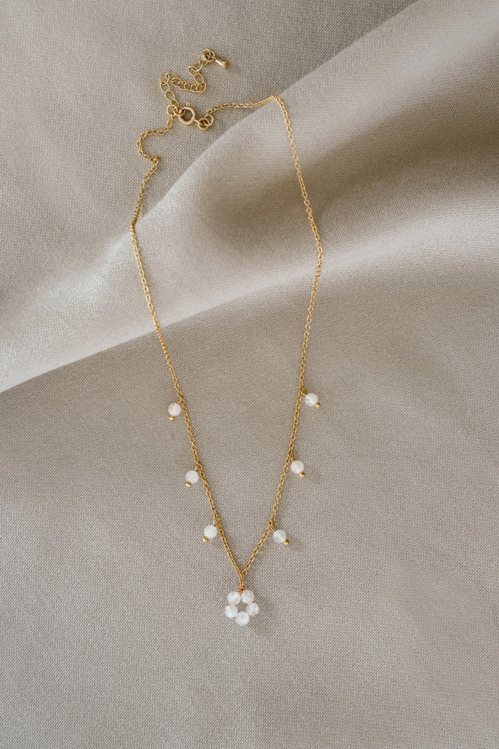 Gold Tone Moonstone Flower Pendant Necklace