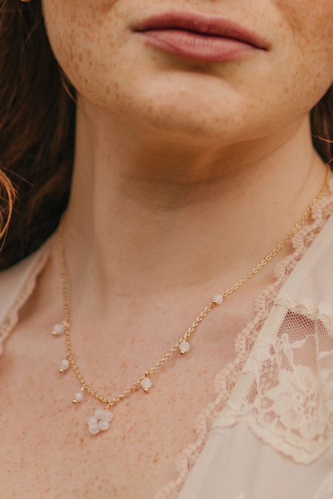 Gold Tone Moonstone Flower Pendant Necklace