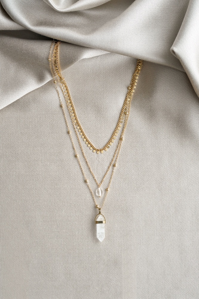 Gold Tone Layered Quartz Necklace