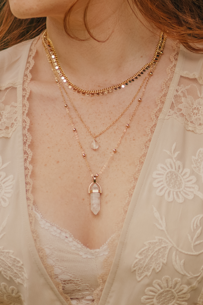 Gold Tone Layered Quartz Necklace