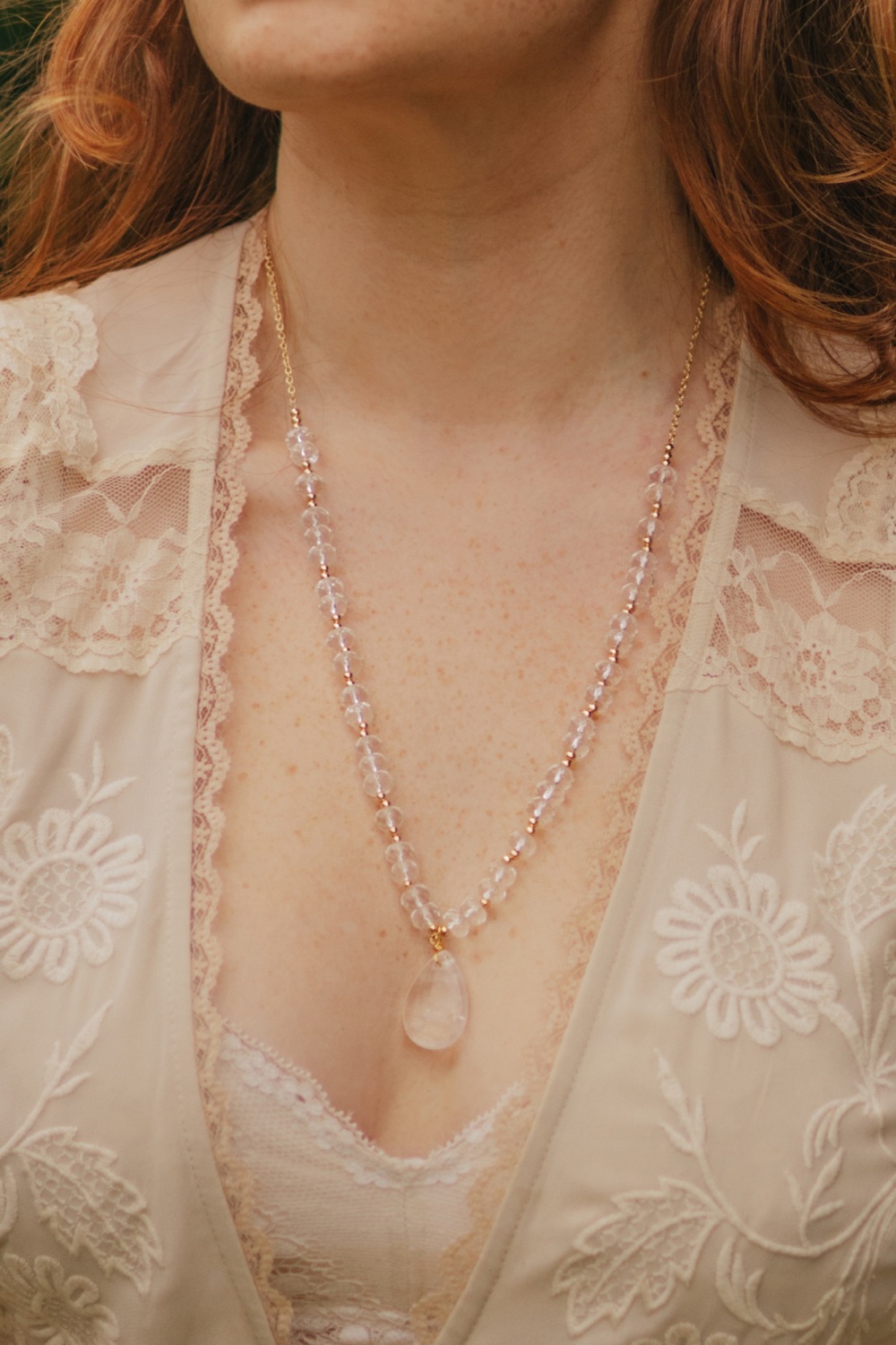 Gold Tone Quartz Longer Length Necklace