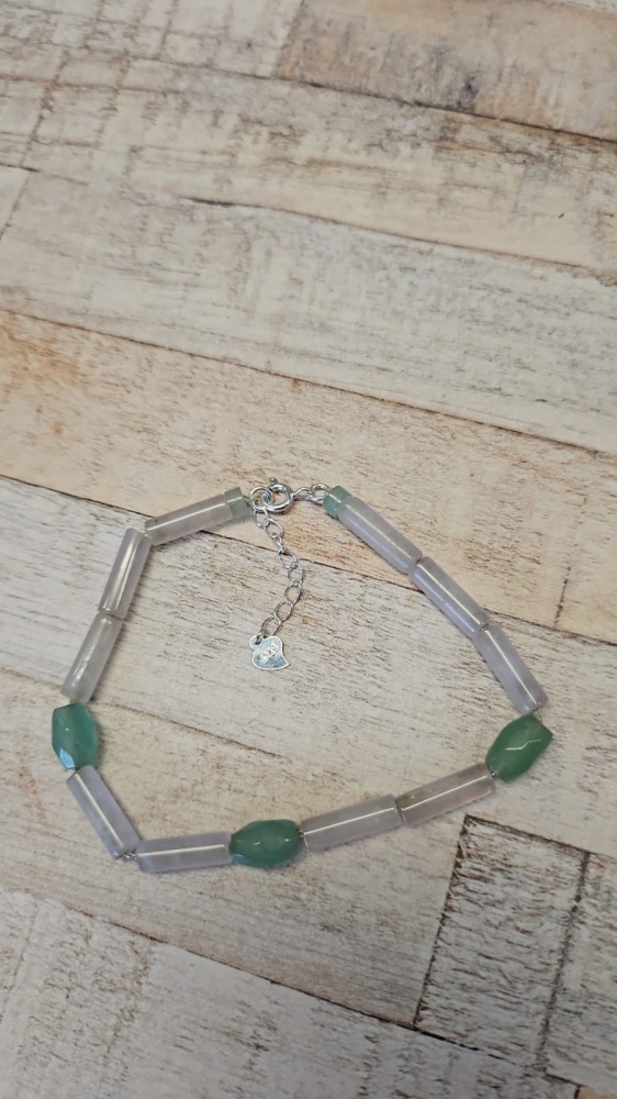 925 Sterling Silver Rose Quartz & Aventurine Bracelet