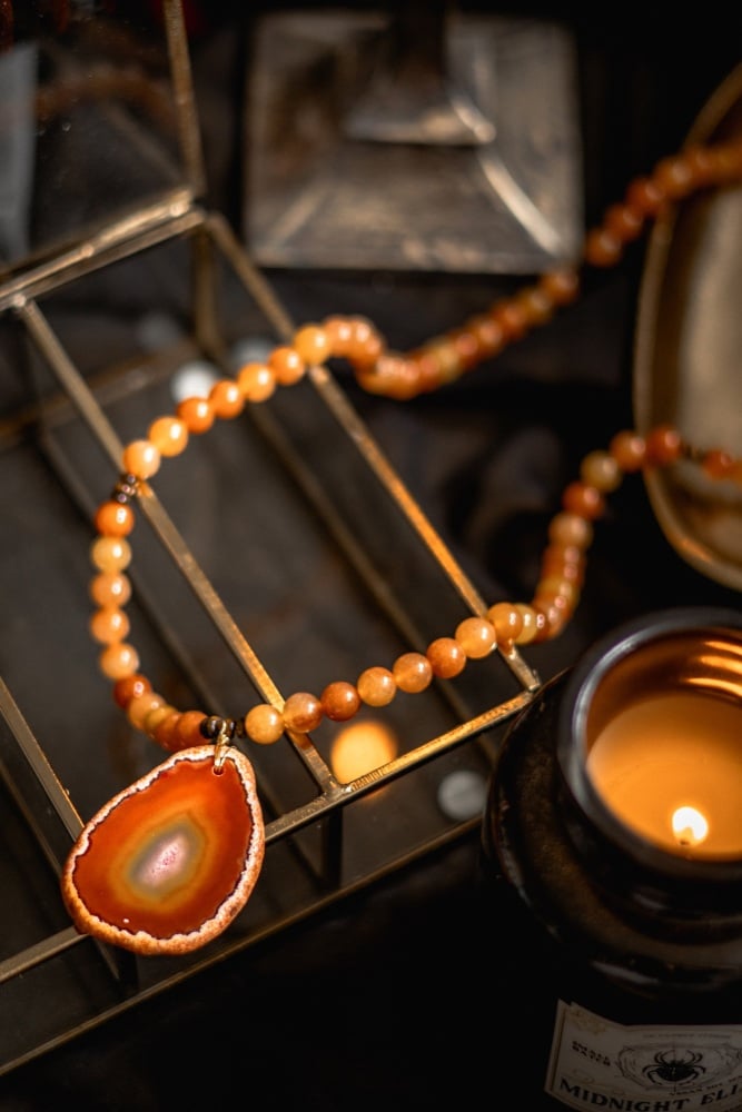 Blood Orange Aventurine and Orange Agate Pendant Necklace