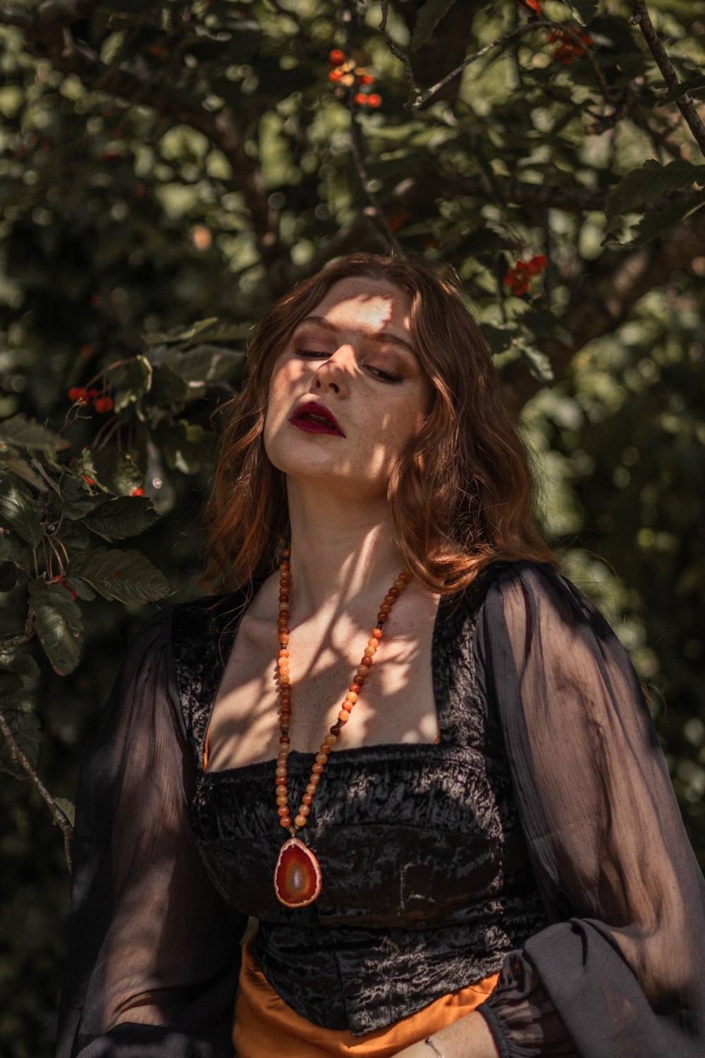 Blood Orange and Orange Agate Pendant Necklace