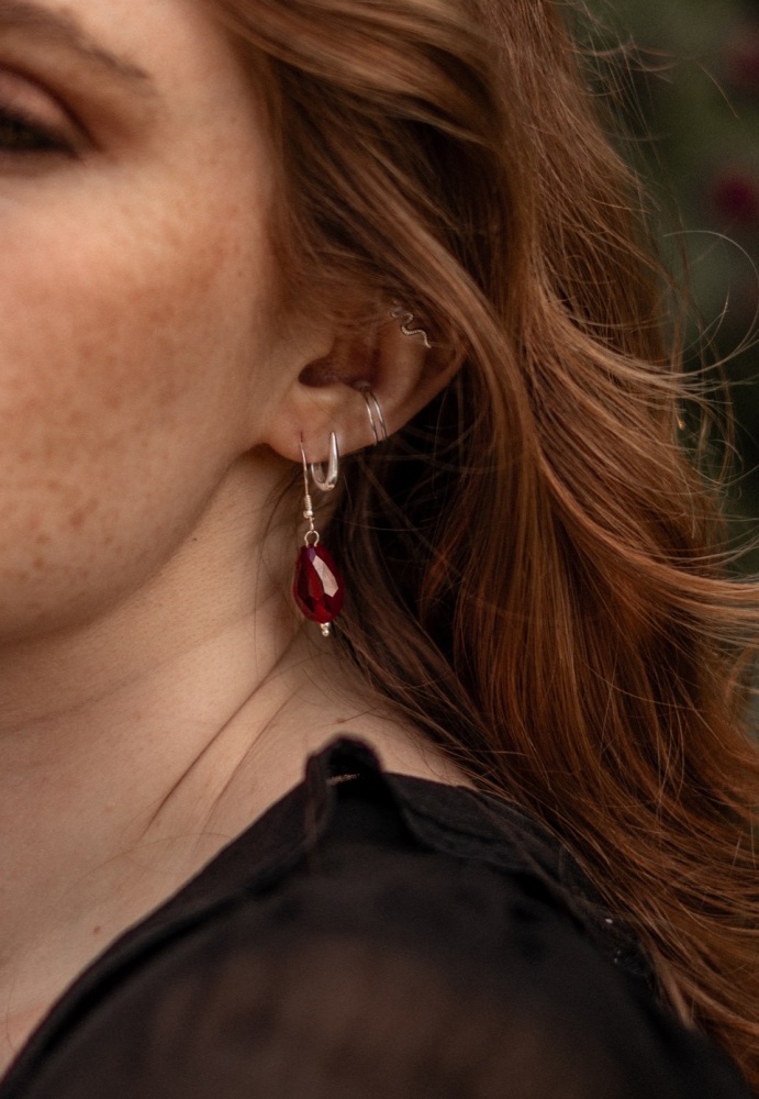 Blood Red Cut Glass Earrings