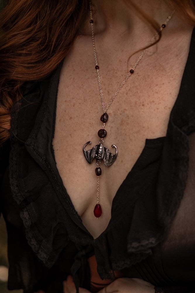 Red Garnet "Bat Out of Hell" Halloween Necklace