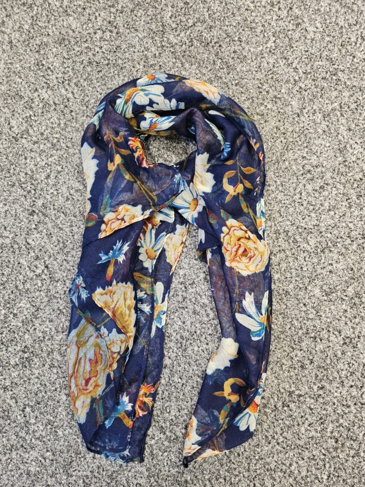 Intrigue Navy Blue Floral Print Scarf