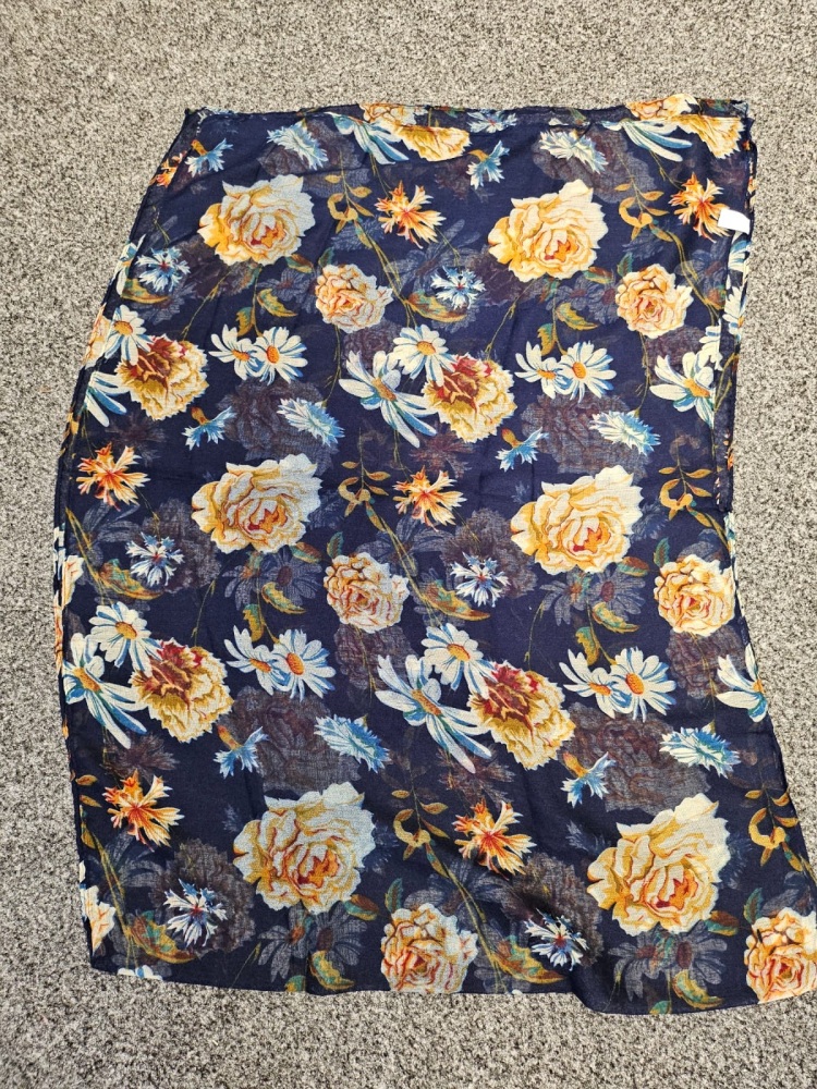 Intrigue Navy Blue Floral Print Scarf