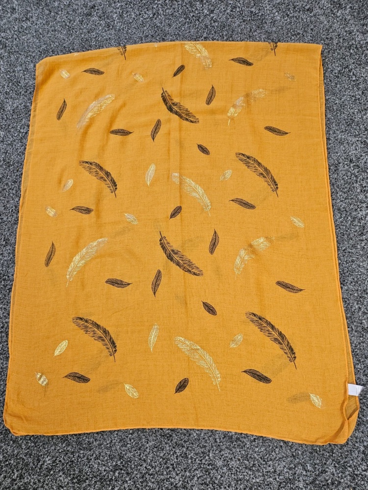 Intrigue Mustard Feather Print Scarf