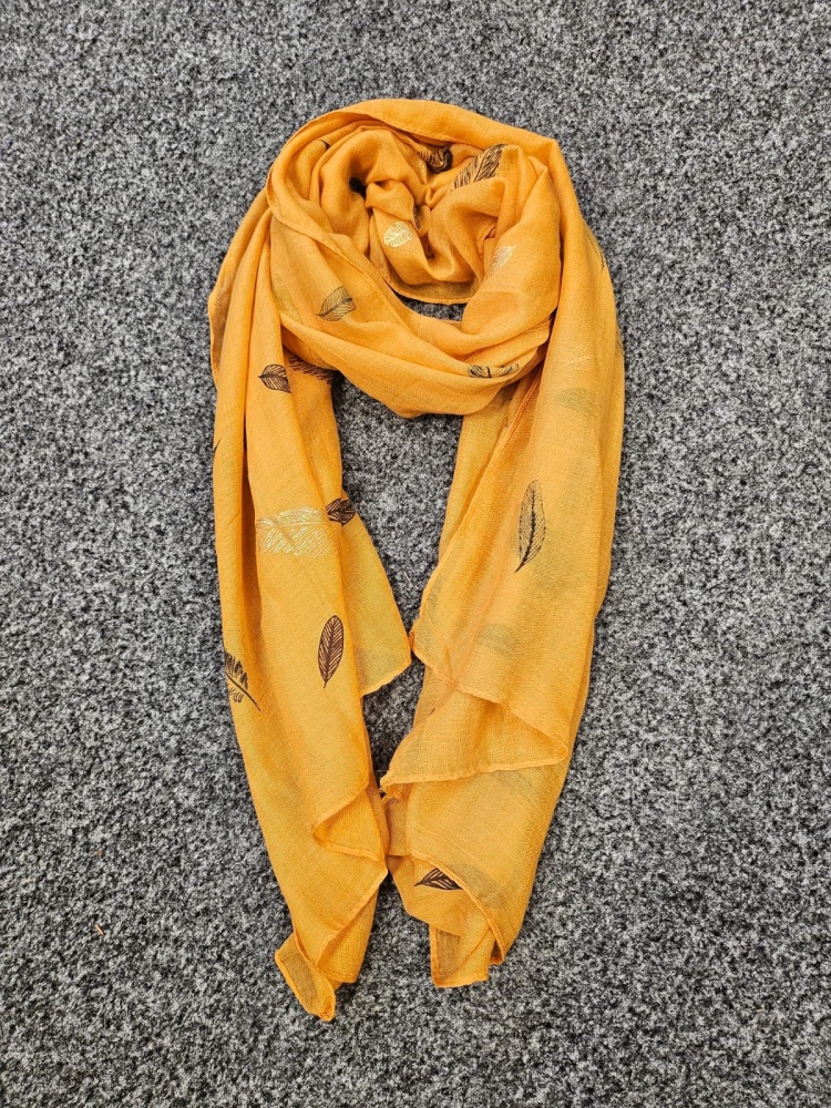 Intrigue Mustard Feather Print Scarf