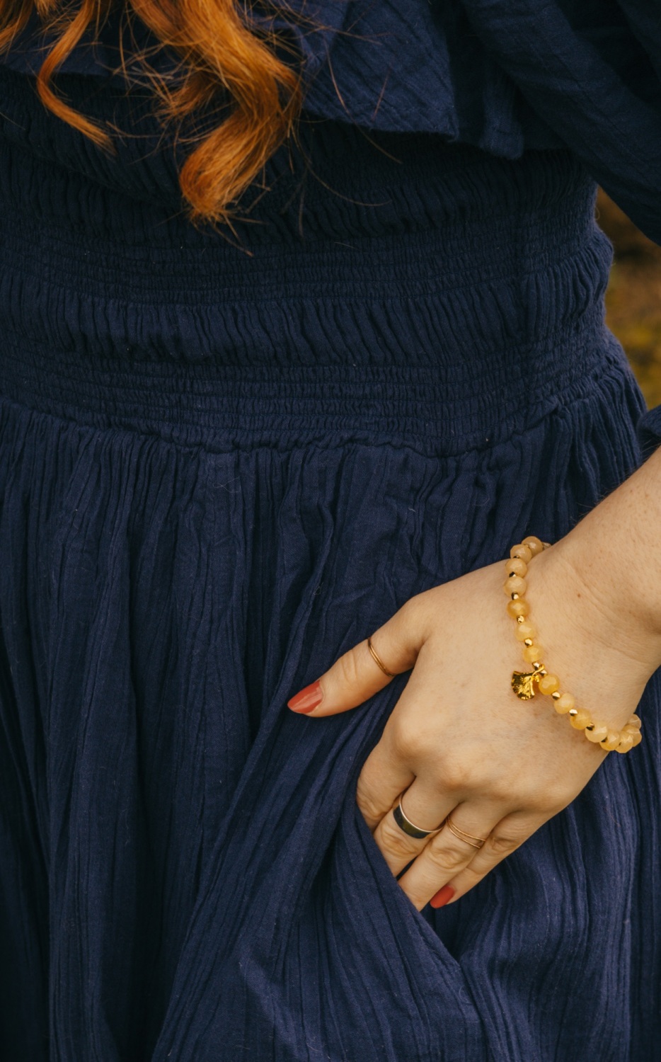 Yellow Jade Bracelet with Gold Tone Detailing