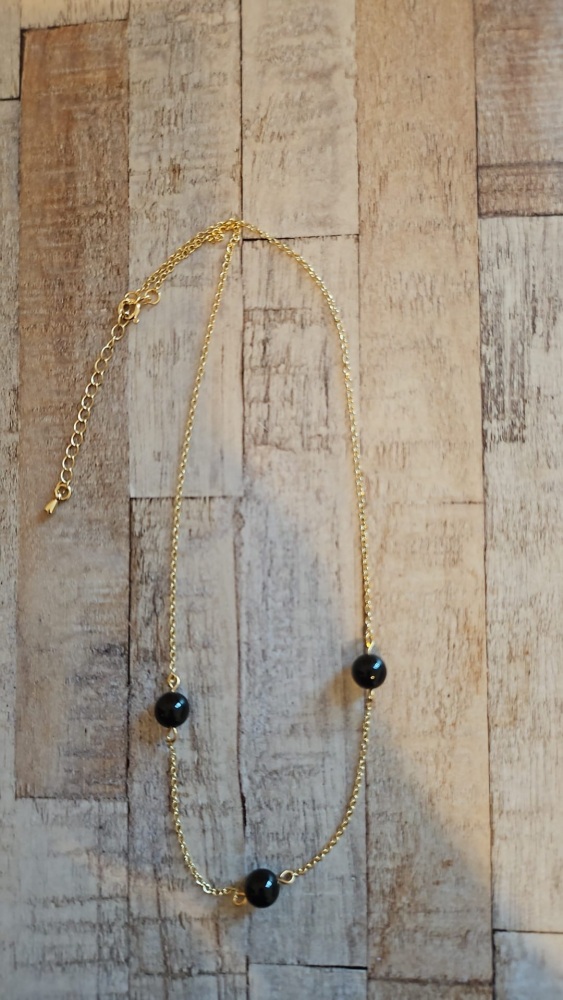 14ct Gold Plate Necklace & Black Obsidian