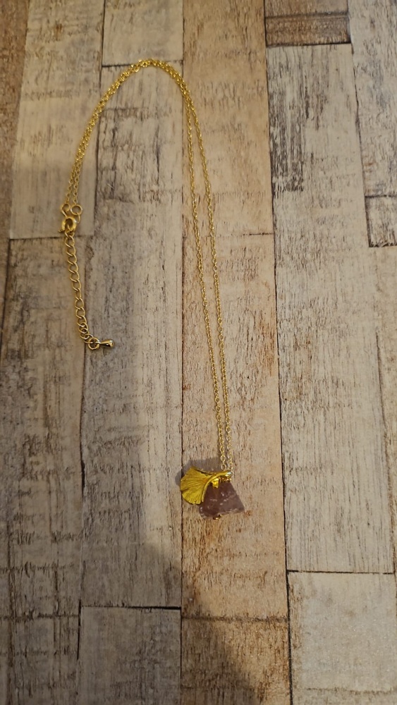 14ct Gold Plate & Strawberry Quartz Pendant Necklace