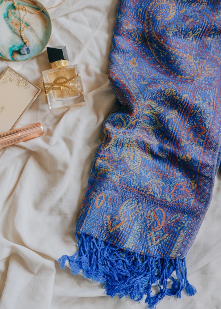 Paisley Tassel Pashmina Scarf in Deep Periwinkle