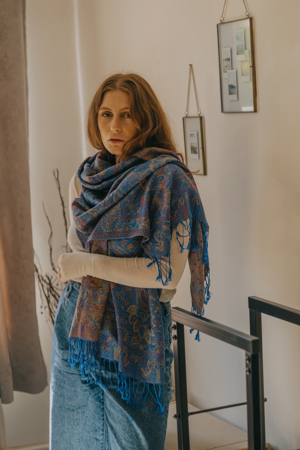 Paisley Tassell Pashmina in Deep Periwinkle