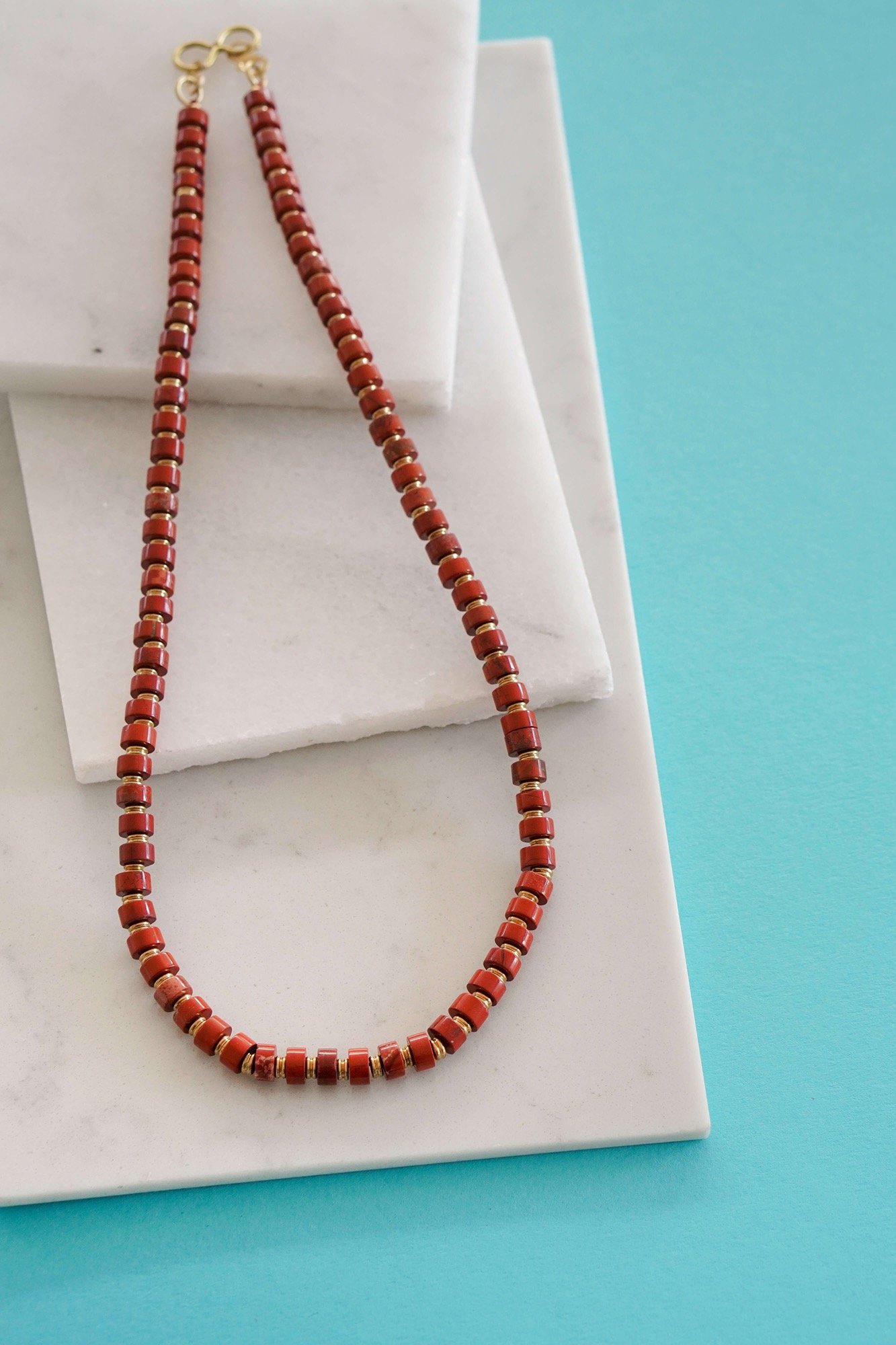 Mens Red Jasper Bead Necklace