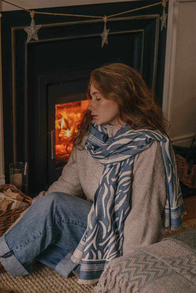 Blue Zebra Blanket Pashmina Scarf