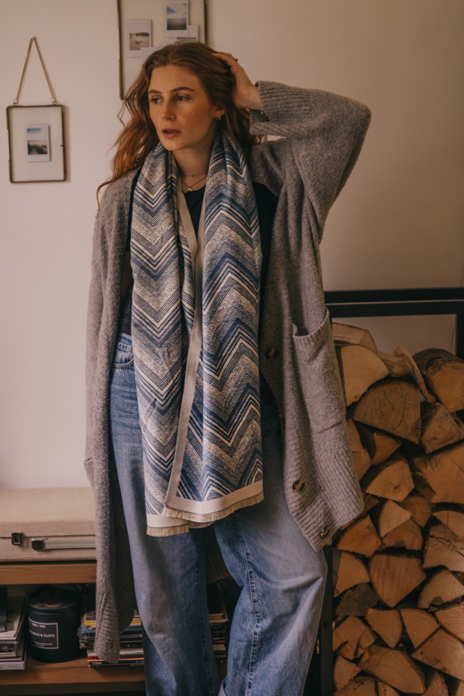 Blue Zig-Zag Blanket Pashmina Scarf