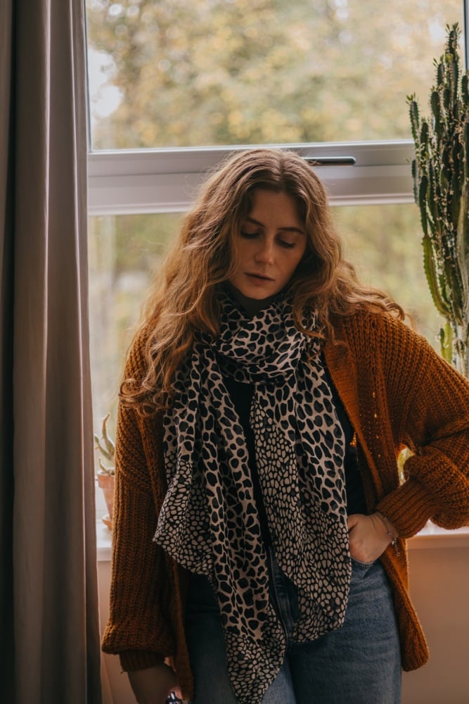 Black and Beige Zebra Print Pashmina Scarf