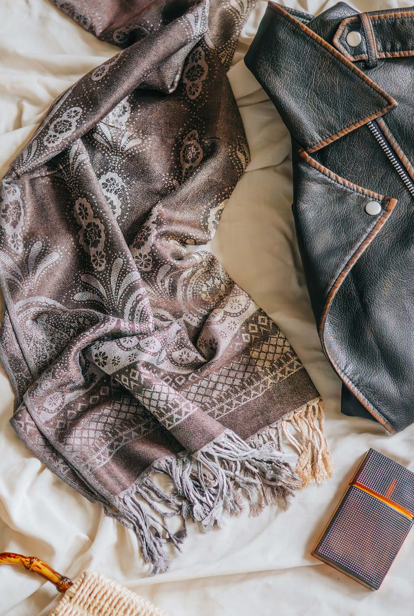 Vintage Lace Pashmina Scarf in Mocha by Xander Kostroma