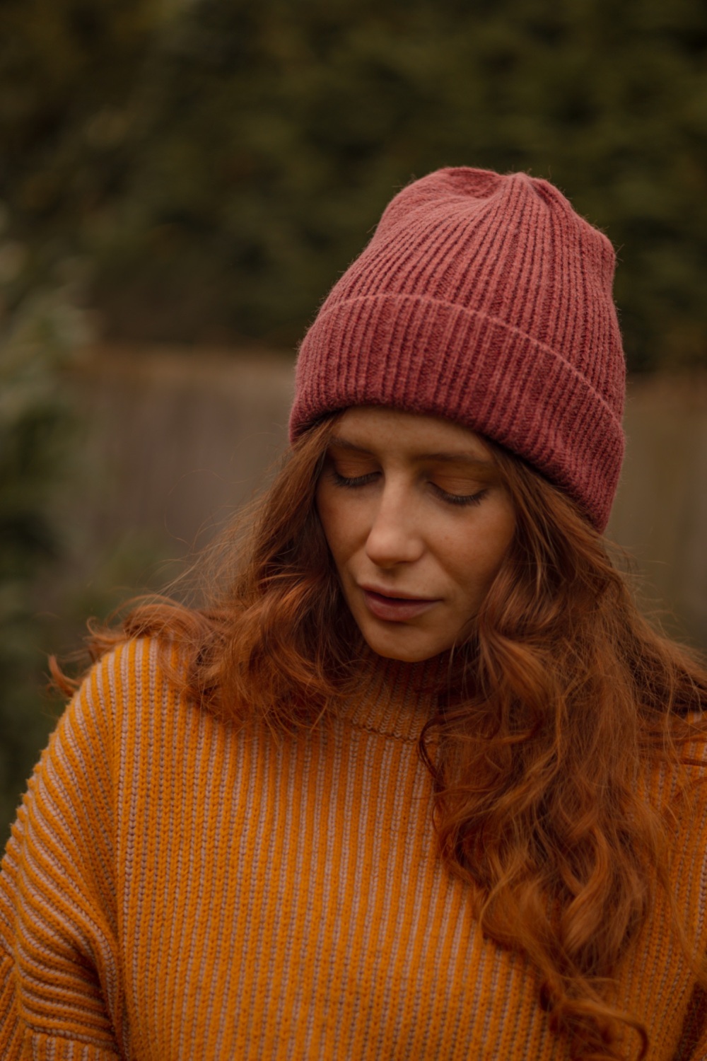 Autumnal Red Rib Knit Beanie Hat