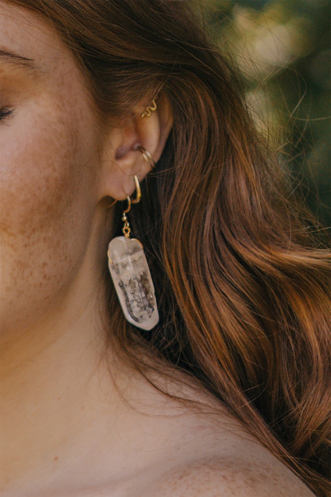 14ct Gold Plate & Raw Quartz Earrings