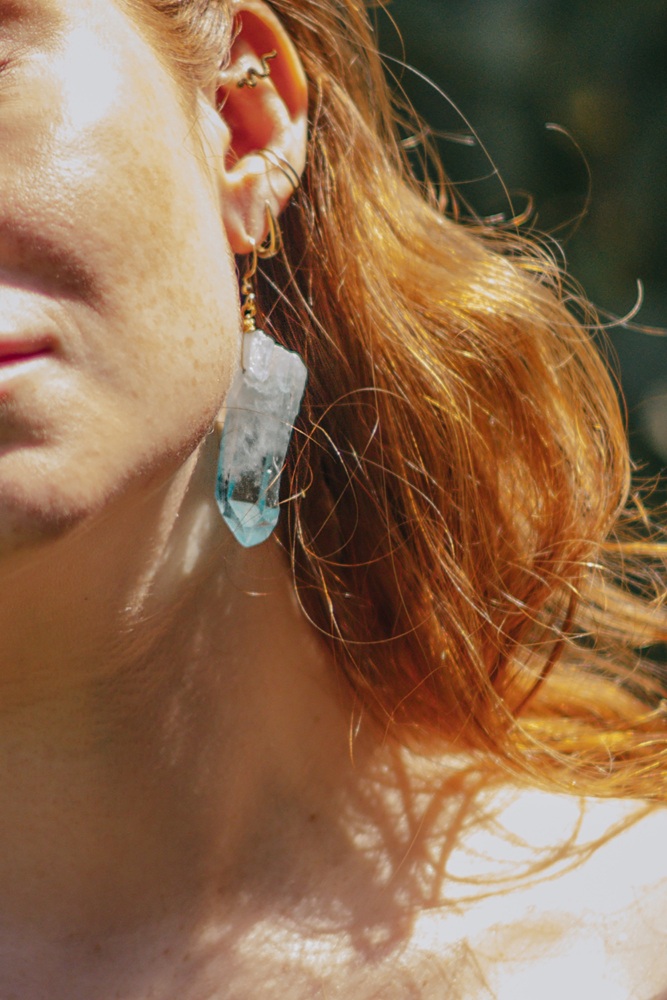 14ct Gold Plate Sky Blue Agate Earrings