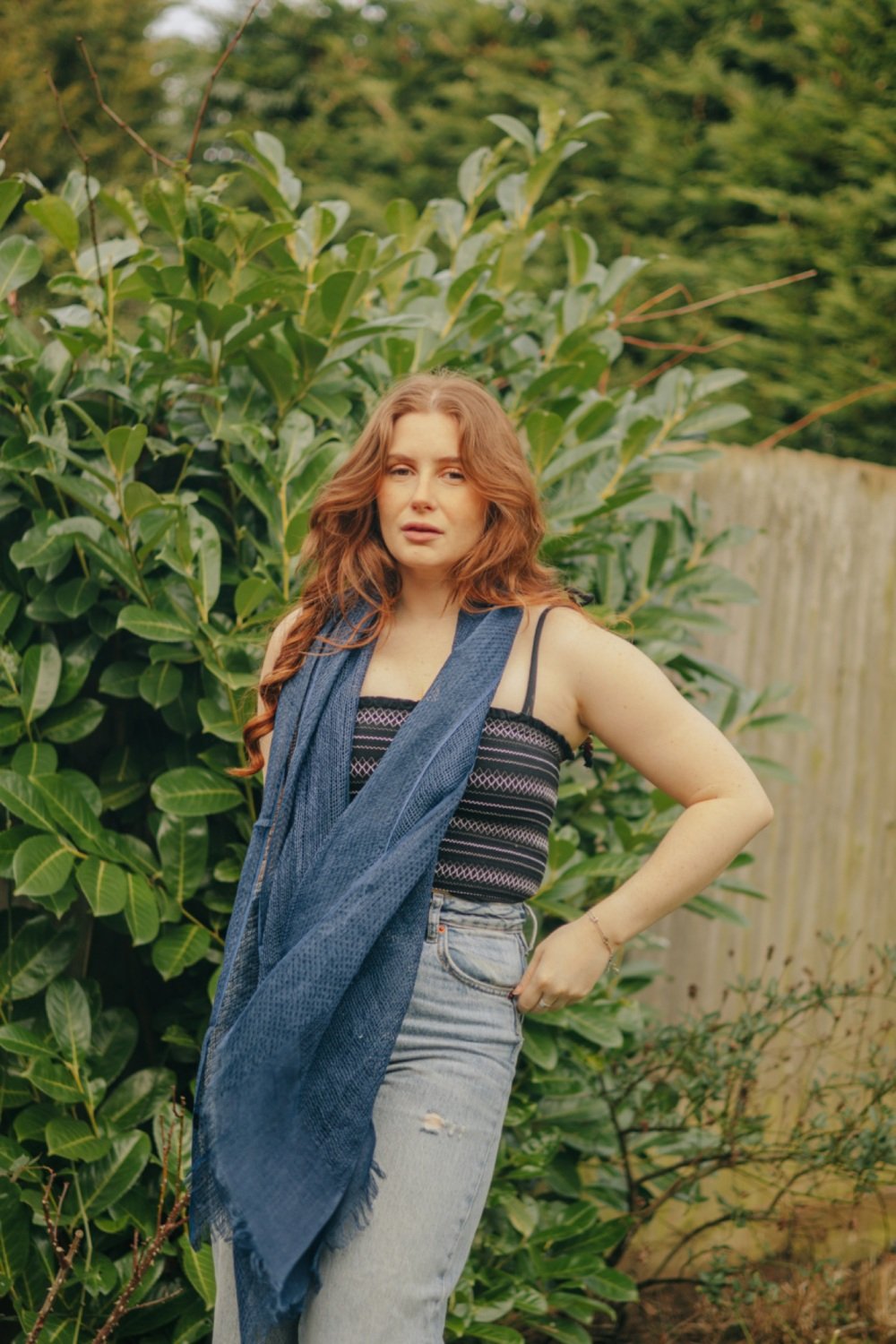 Navy Blue 100% Linen Summer Scarf