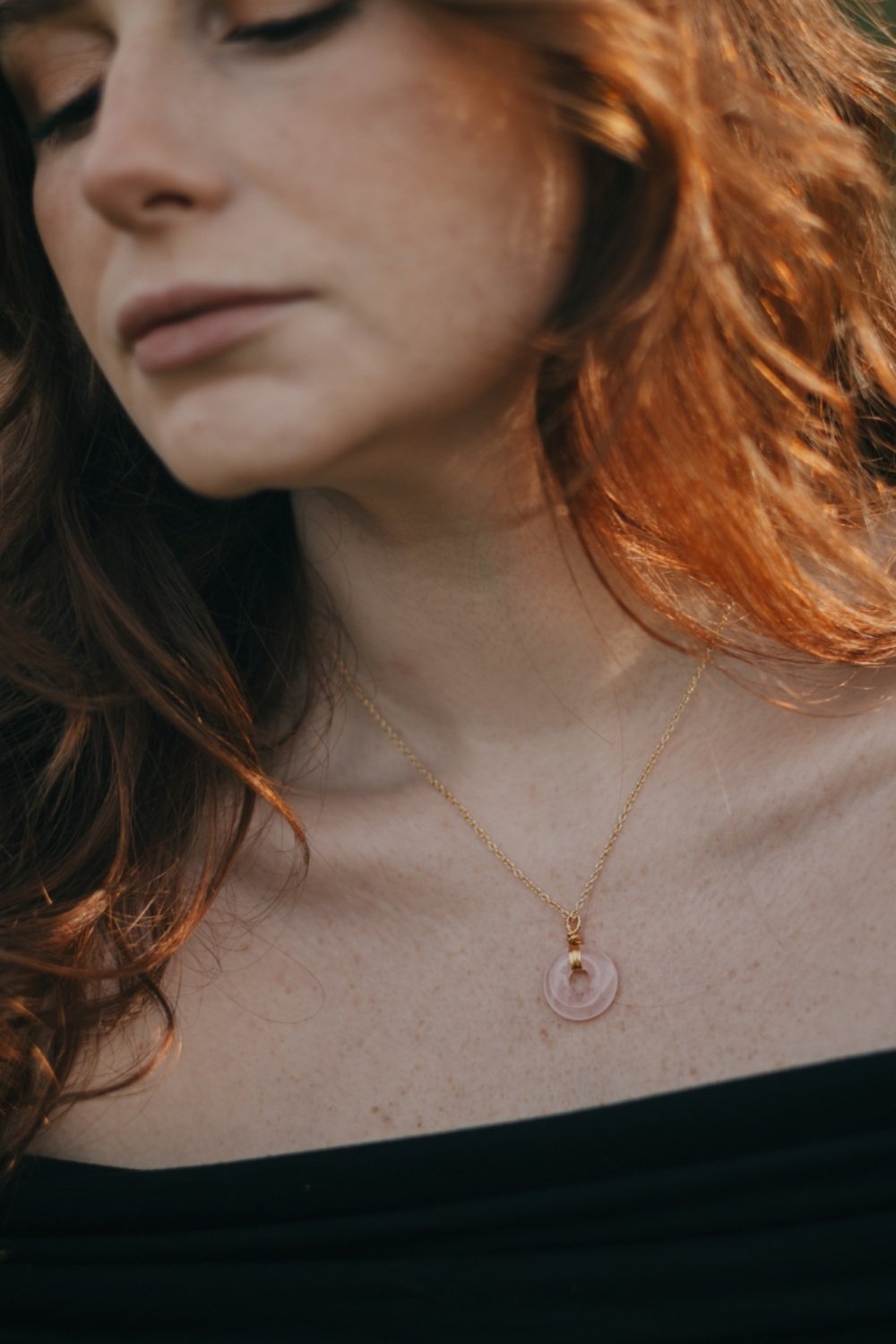 Rose Quartz Disc Pendant Necklace