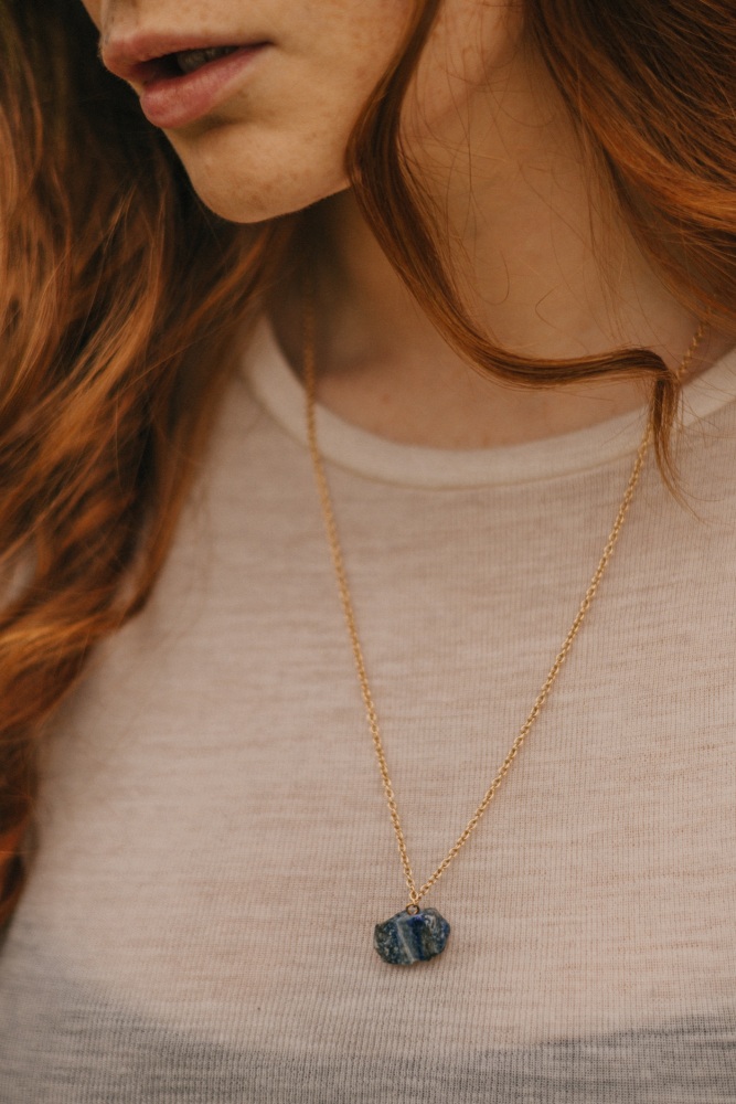 Lapis Lazuli Raw Crystal Pendant Necklace