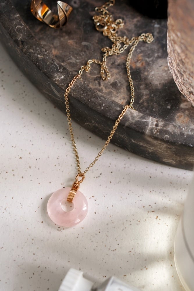 Rose Quartz Disc Pendant Necklace