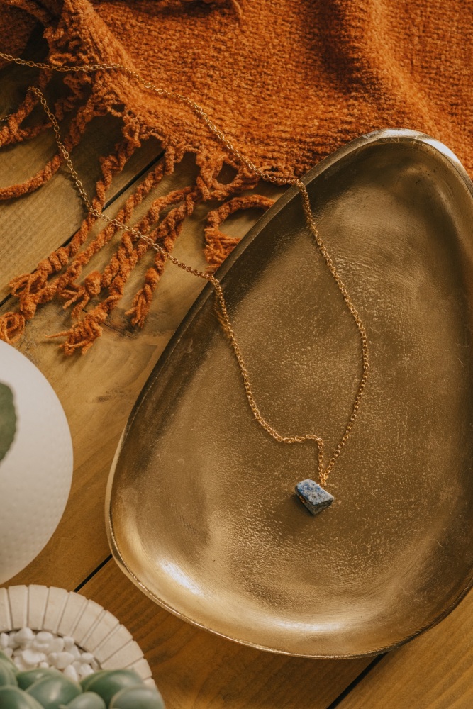 Chunky 14ct Gold Plate and Lapis Lazuli Necklace
