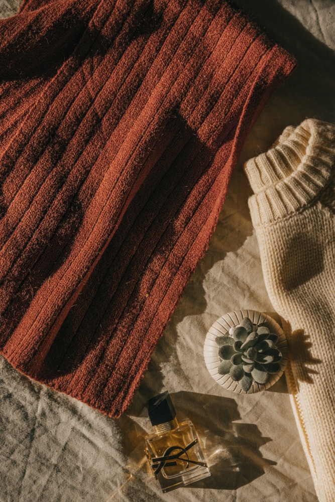 Autumnal Red Rib Knit Scarf