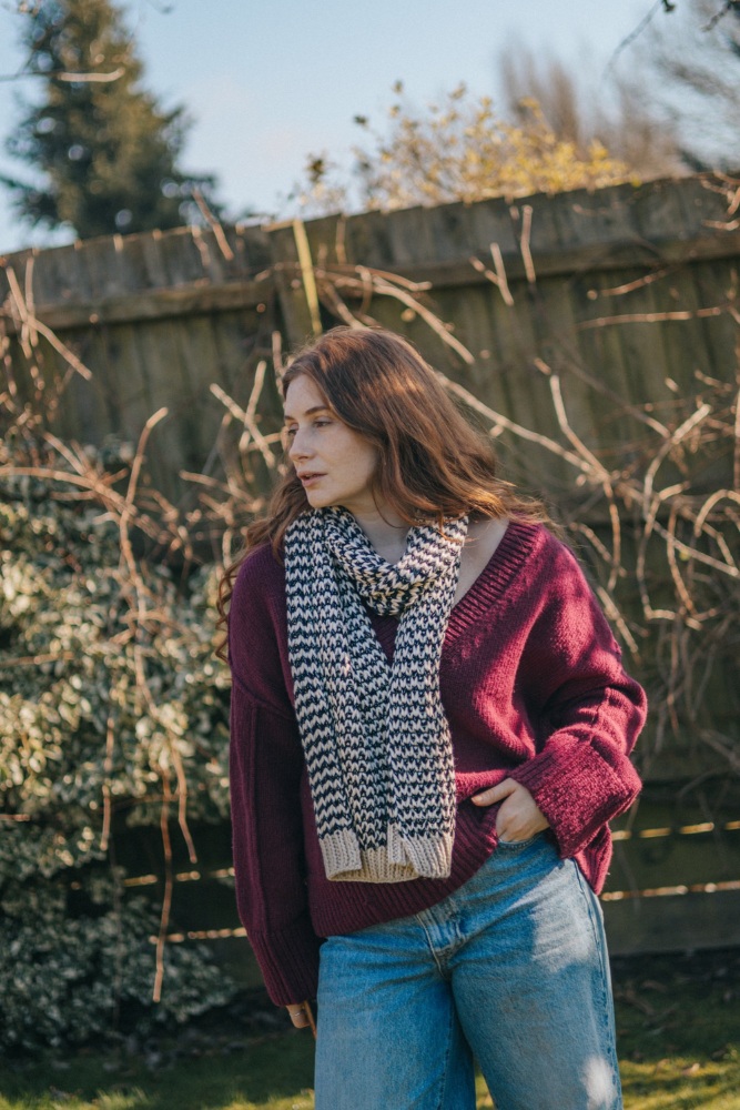 Monochrome Zigzag Knitted Scarf