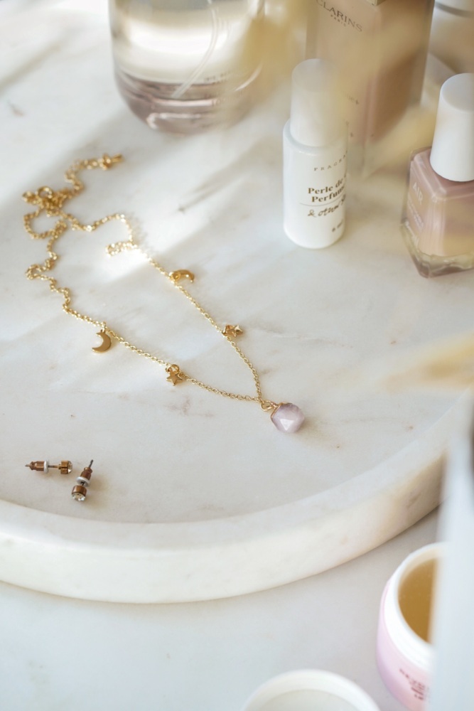 Rose Quartz Moon and Star Necklace