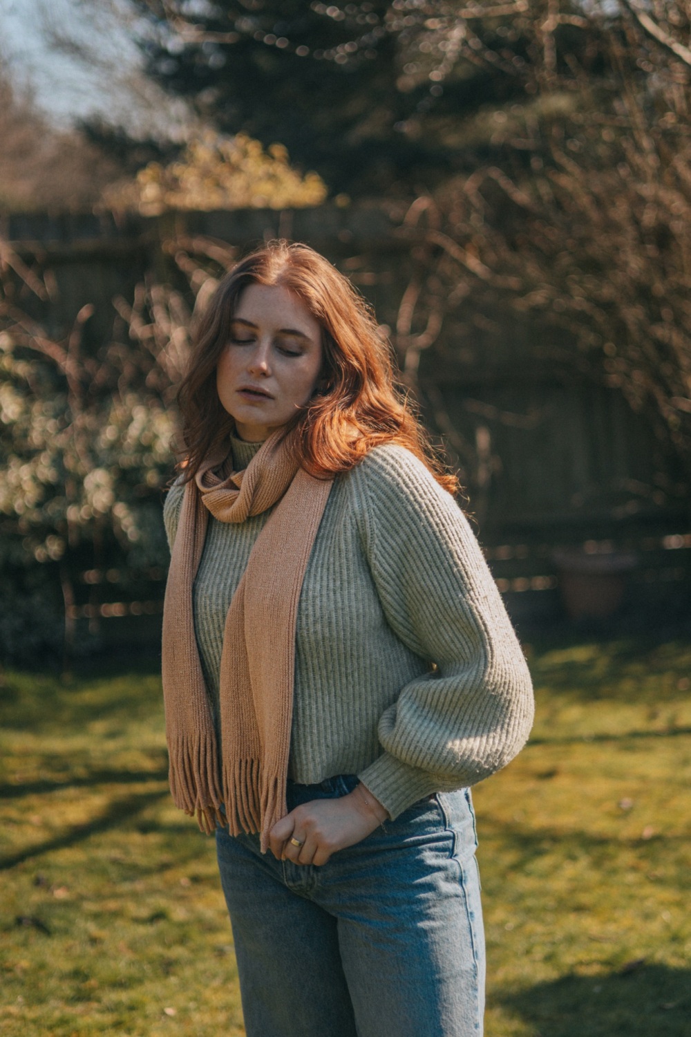 Luxury Golden Peach Rib Knit Scarf