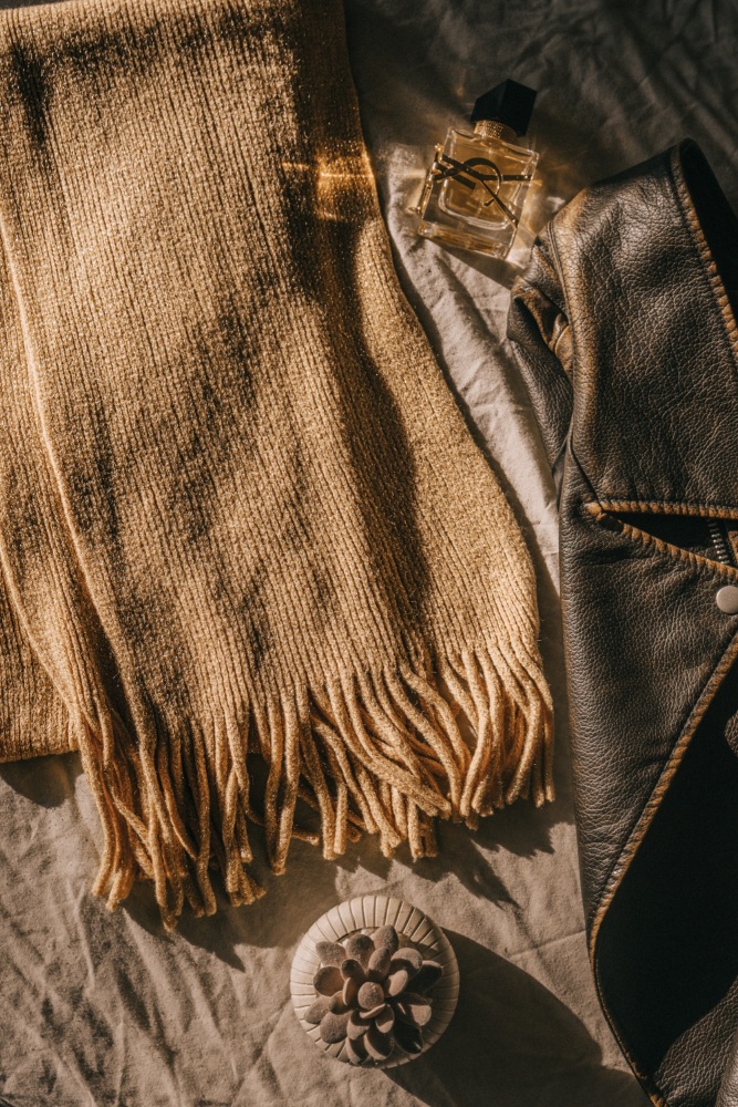 Luxury Golden Peach Rib Knit Scarf