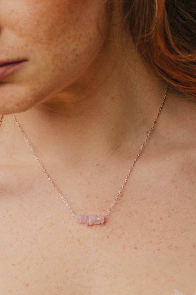 Sterling Silver Rose Quartz Semi Precious Stone Necklace