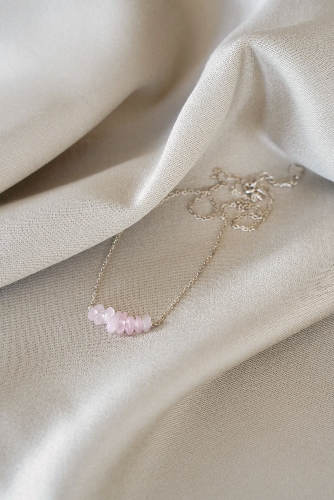 Sterling Silver Rose Quartz Semi Precious Stone Necklace